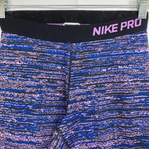Nike Pro Leggings Womens M Purple Blue Static Pants Stretch DriFit Training Gym - Picture 2 of 11